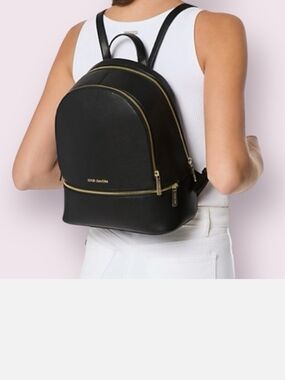 Michael Kors Black Leather Backpack with Gold Hardware